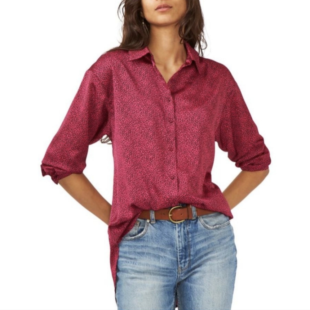 Vince Camuto Fall Harmony Fuchsia Pink Button Up Shirt Size Small Long Sleeve